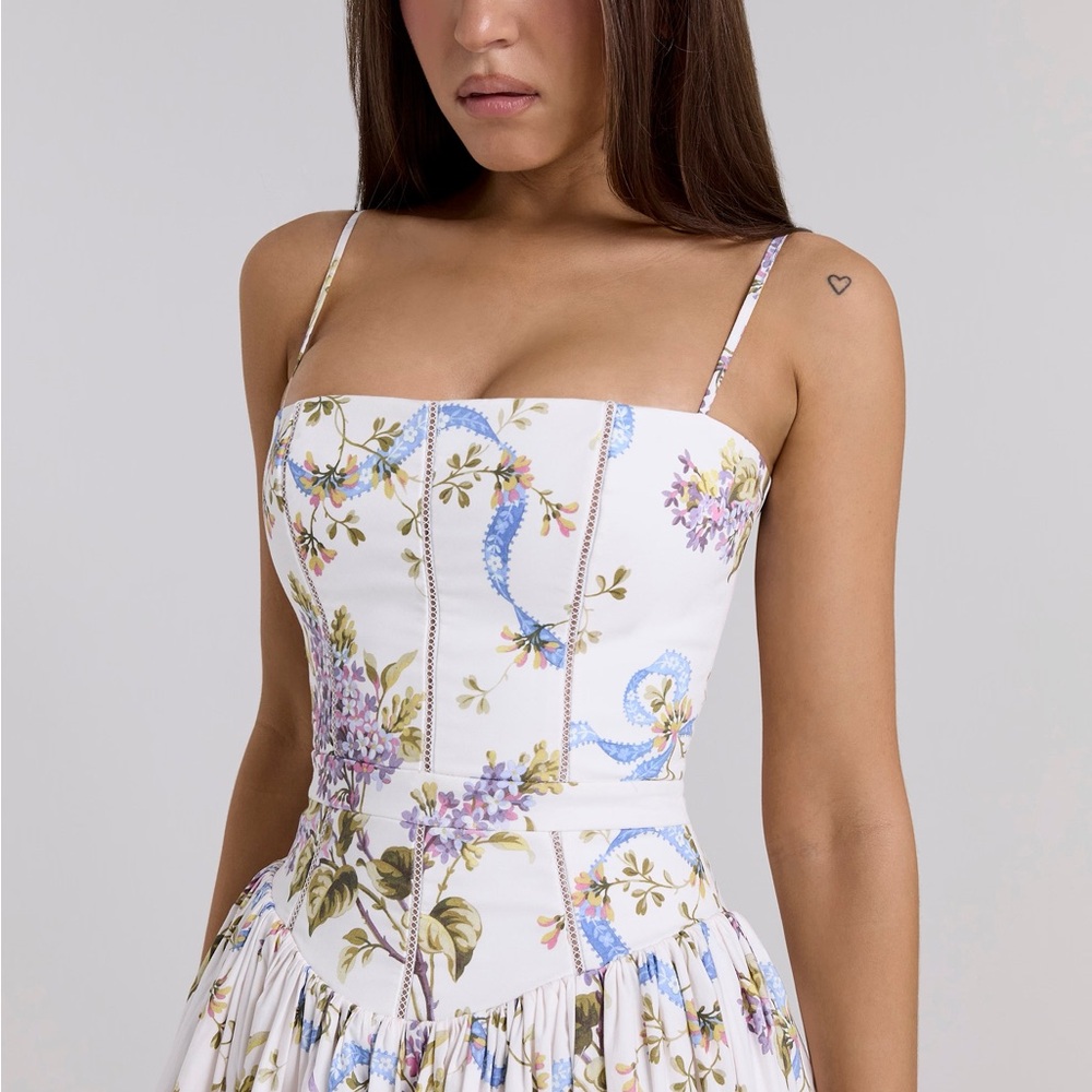 House of CB Ysabella Floral White & Blue Spaghetti-Strap Maxi Dress - Picture 2 of 3